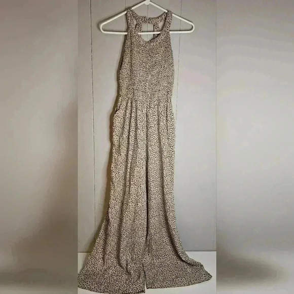 Jessica Simpson Pants - Jessica Simpson Tan/Black Leopard PrintRuched Top Wide Leg Jumpsuit Size XS